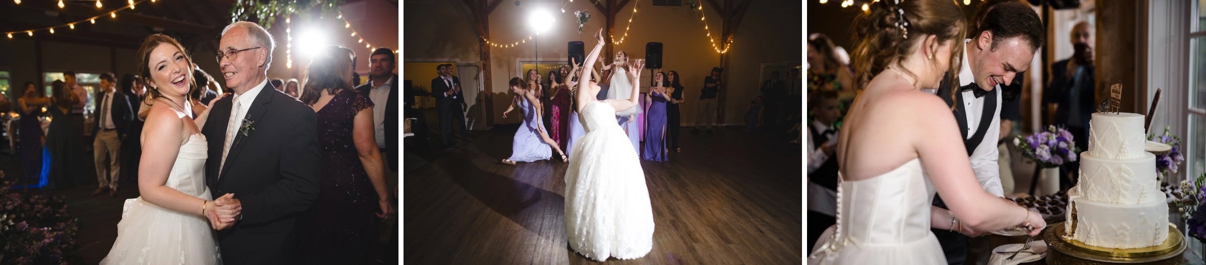 Bride and older man dancing together at an outdoor evening reception under string lights. — Wedding at Glasbern Inn, Fogelsville, PA