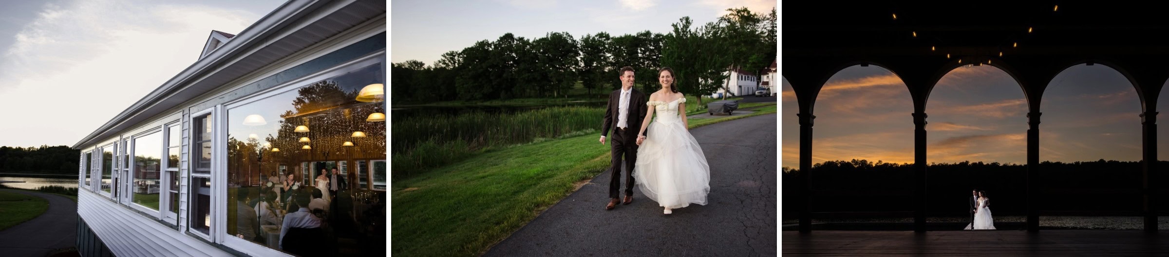 Guests mingling and conversing inside a waterfront venue during evening reception. — Wedding at Tyler Hill Camp, Tyler Hill, PA