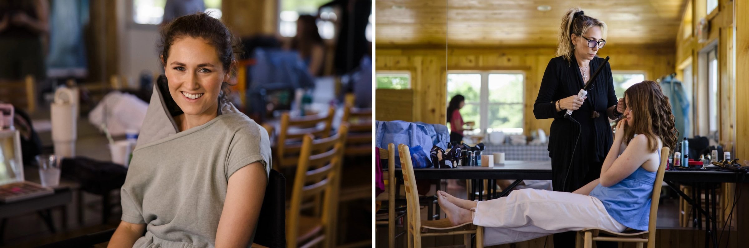 Young woman smiling at camera in a dining hall during an event or gathering. — Wedding at Tyler Hill Camp, Tyler Hill, PA
