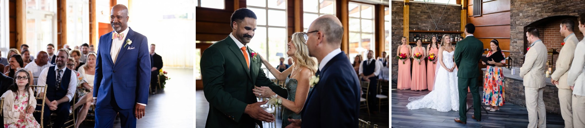 Groom walking down the aisle during ceremony while guests watch from seated positions. &mdash; Wedding at Landmark Tavern at Stonehouse, Warren, NJ